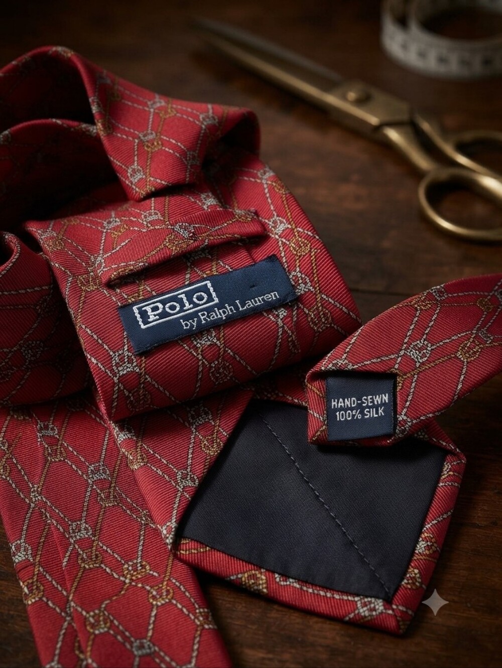 Vintage Polo Ralph Lauren Silk Tie Red Nautical Rope Knot Equestrian Designer Me